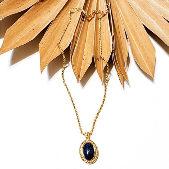 Blue stone vintage style necklace M342 - Picture 2 of 4
